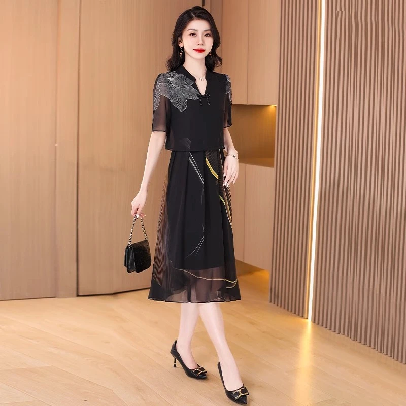 新中式国风连衣裙女夏2025新款高端气质名媛女神范贵夫人假两件套