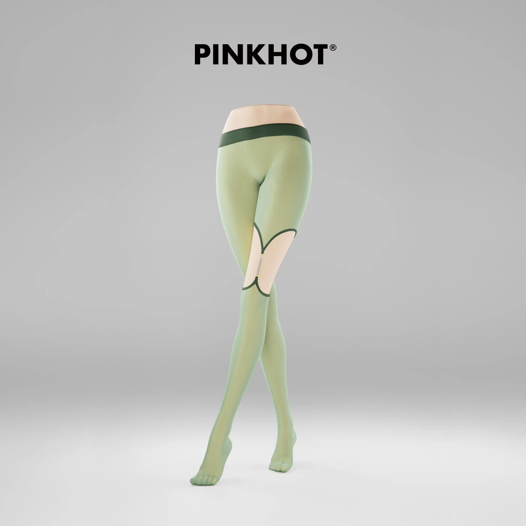 PinkHot醉玲珑系列 白色钻链不对称镂空5D绿丝袜 40007191