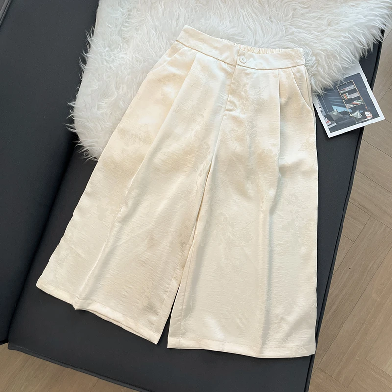 高腰提花薄款休闲时尚女装夏季七分裤休闲裤阔腿裤1131