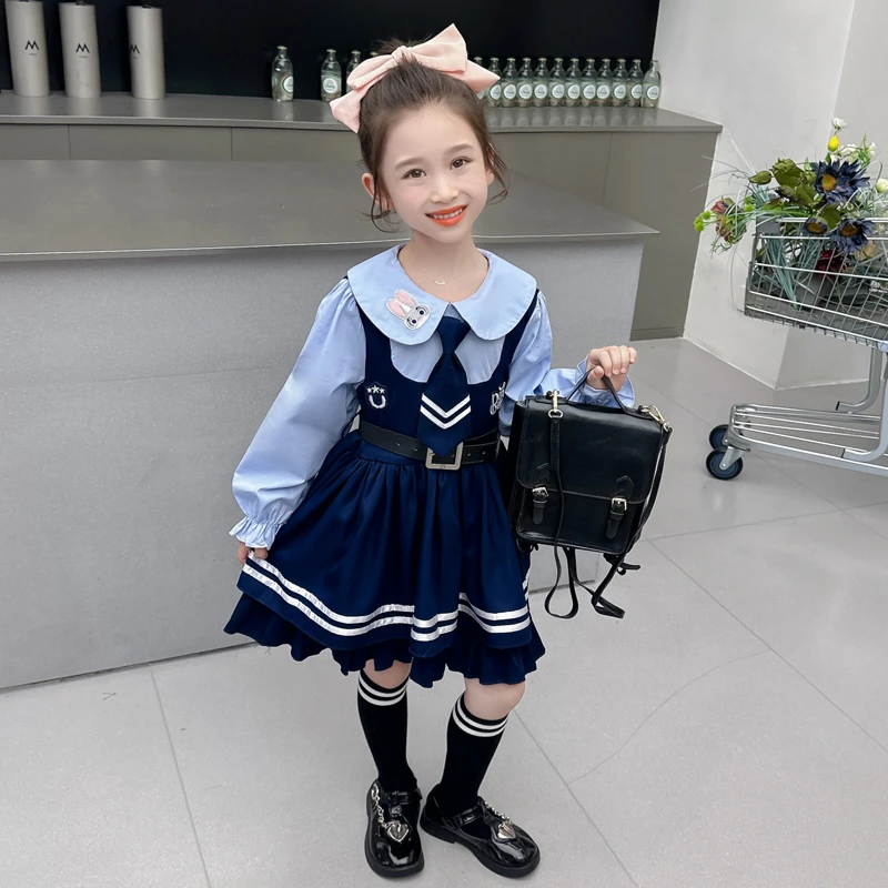 女童公主裙朱迪兔子警官cos服春秋款学院风洛丽塔假两件连衣裙