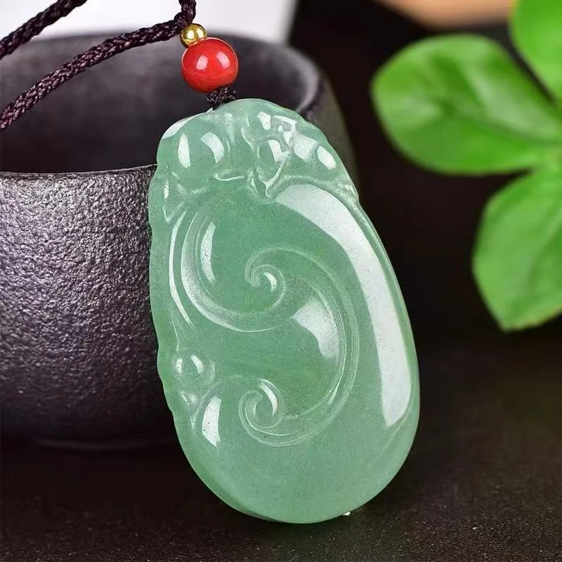 天然东陵玉碧绿色如意吊坠万事如意招财进宝玉石