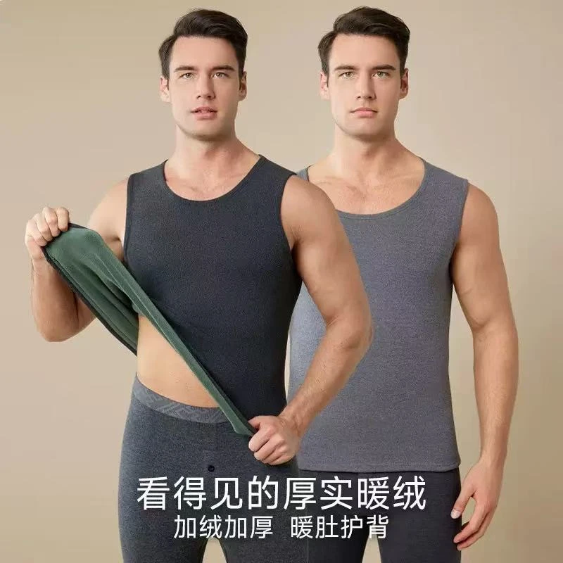 187L2256 420克抗菌发热保暖背心男士加绒加厚冬季打底内衣坎肩