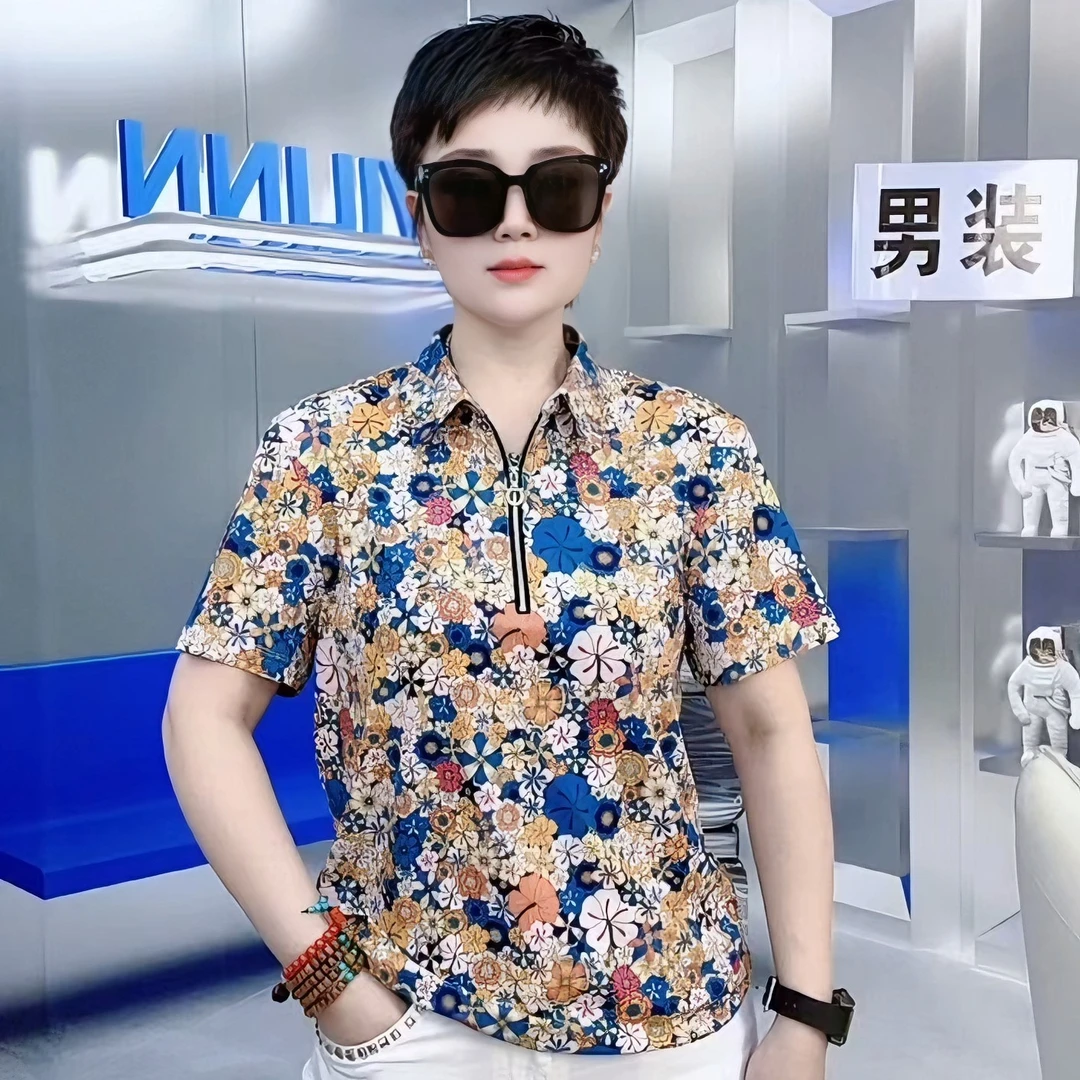 新款夏装套装碎花POLO潮流冰丝凉感透气时尚男士夏季穿搭套装