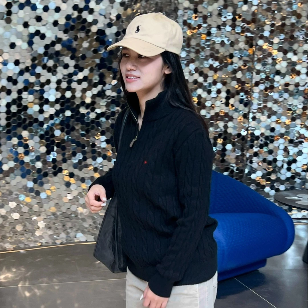 FAFACH [冬日暖阳]绞花基础款美式老钱调性半开胸拉链绞花毛衣