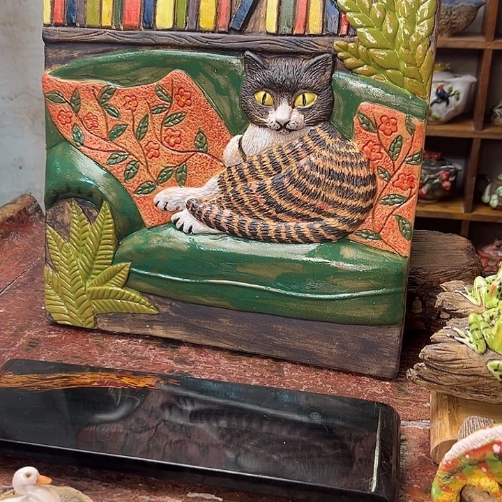 风***业猫咪陶瓷挂画陶瓷摆件