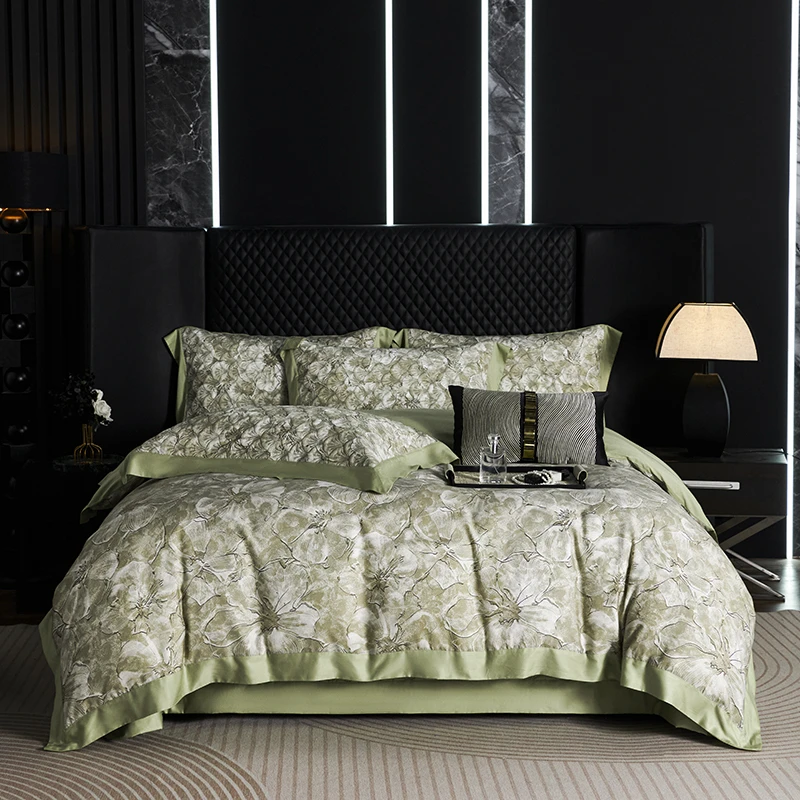 新款轻奢莱赛尔天丝四件套亲肤透气面料柔软凉爽床盖款