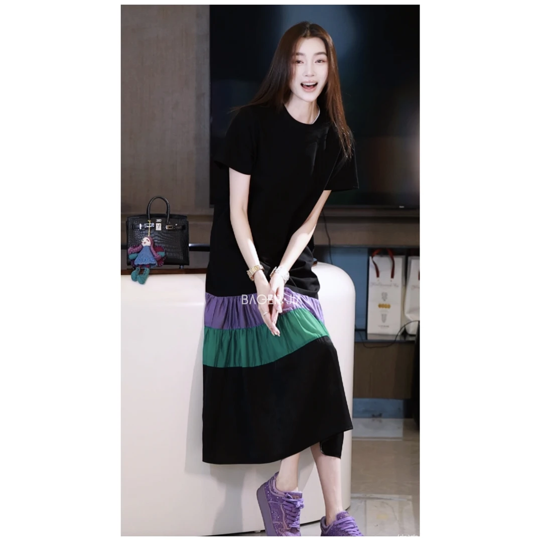 28-【撞色连衣裙】宝儿家含幂BE48425205夏季撞色冰凉空气感连衣裙