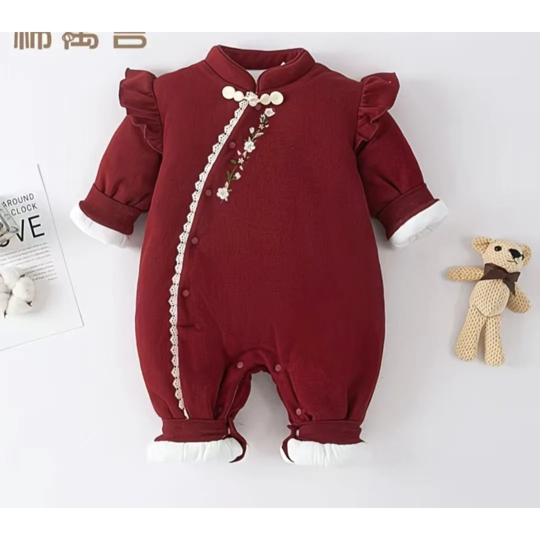 冬季宝宝新款时尚立领斜开厚棉哈衣