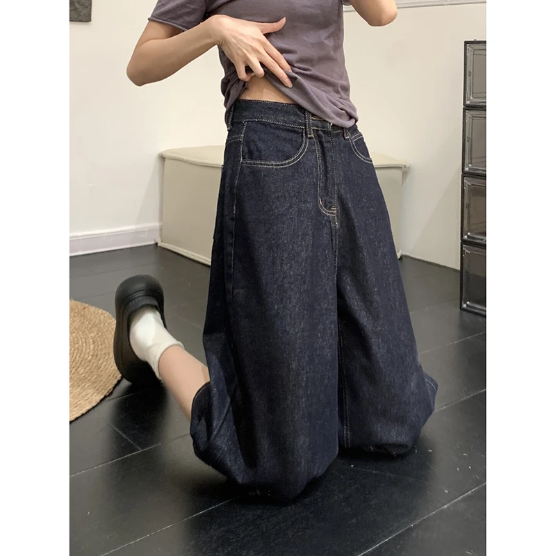 美式复古水洗高腰宽松阔腿牛仔中裤女夏季新款百搭显瘦直筒七分裤
