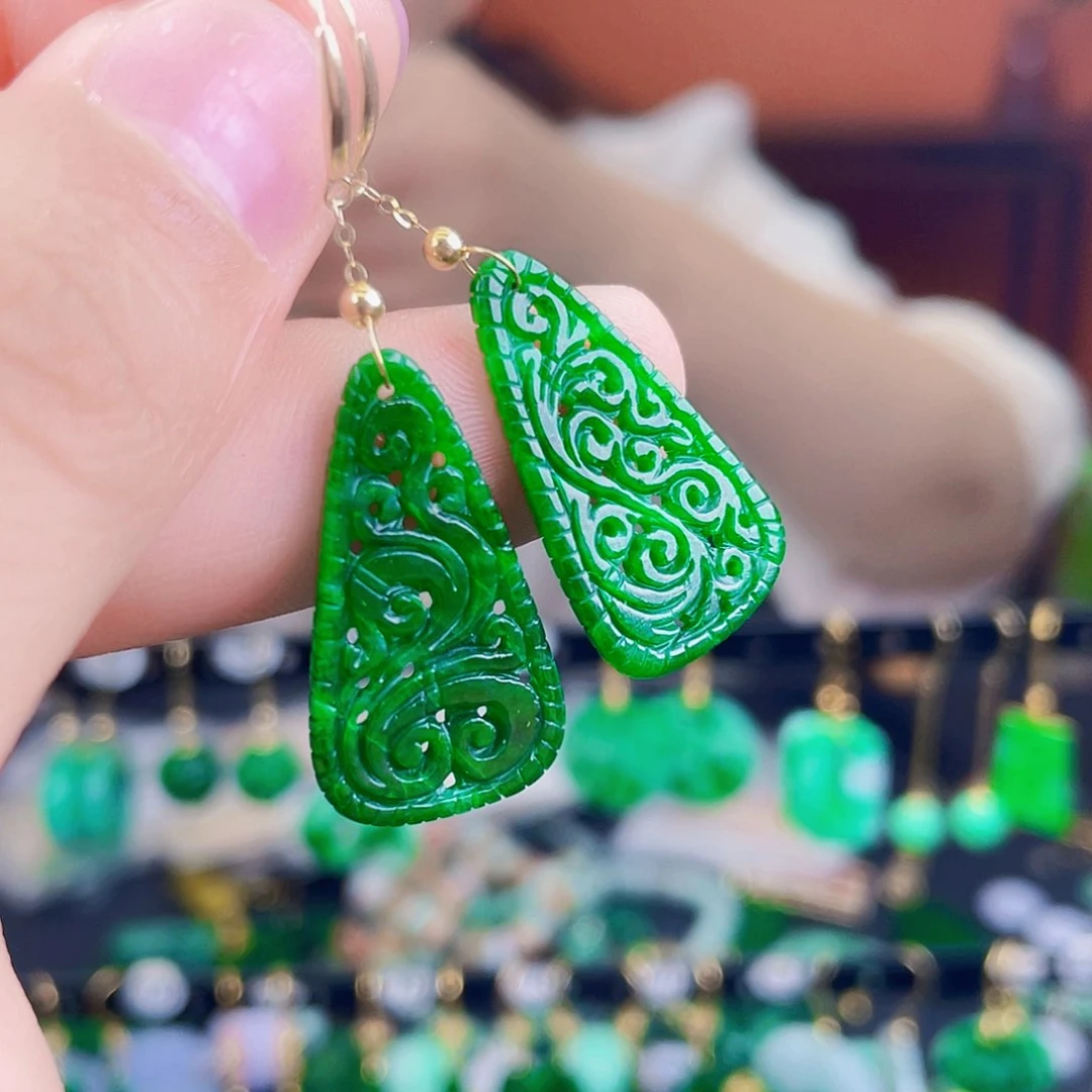 翡翠18K金镶嵌耳饰饰品