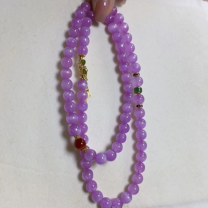 未镶嵌锂辉石紫锂辉高冰收藏级三圈手串7+