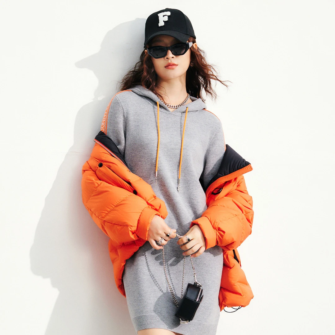 【小余专属】【绵羊毛】针织连衣裙连帽提花羊毛混纺时尚气质商场同款