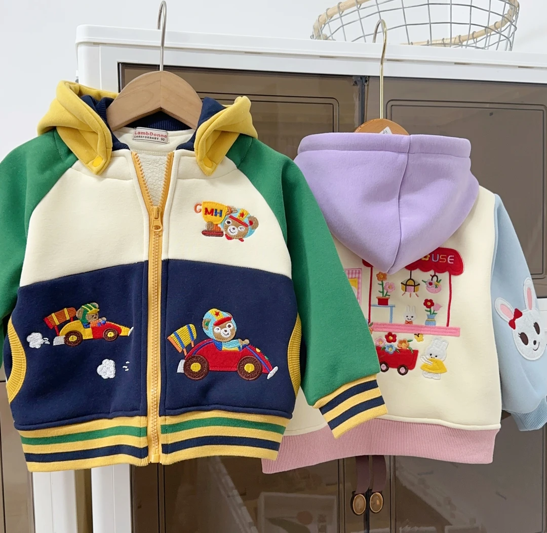 儿童日式可拆卸连帽加绒拉链衫洋气普通外套男女童秋冬秋季