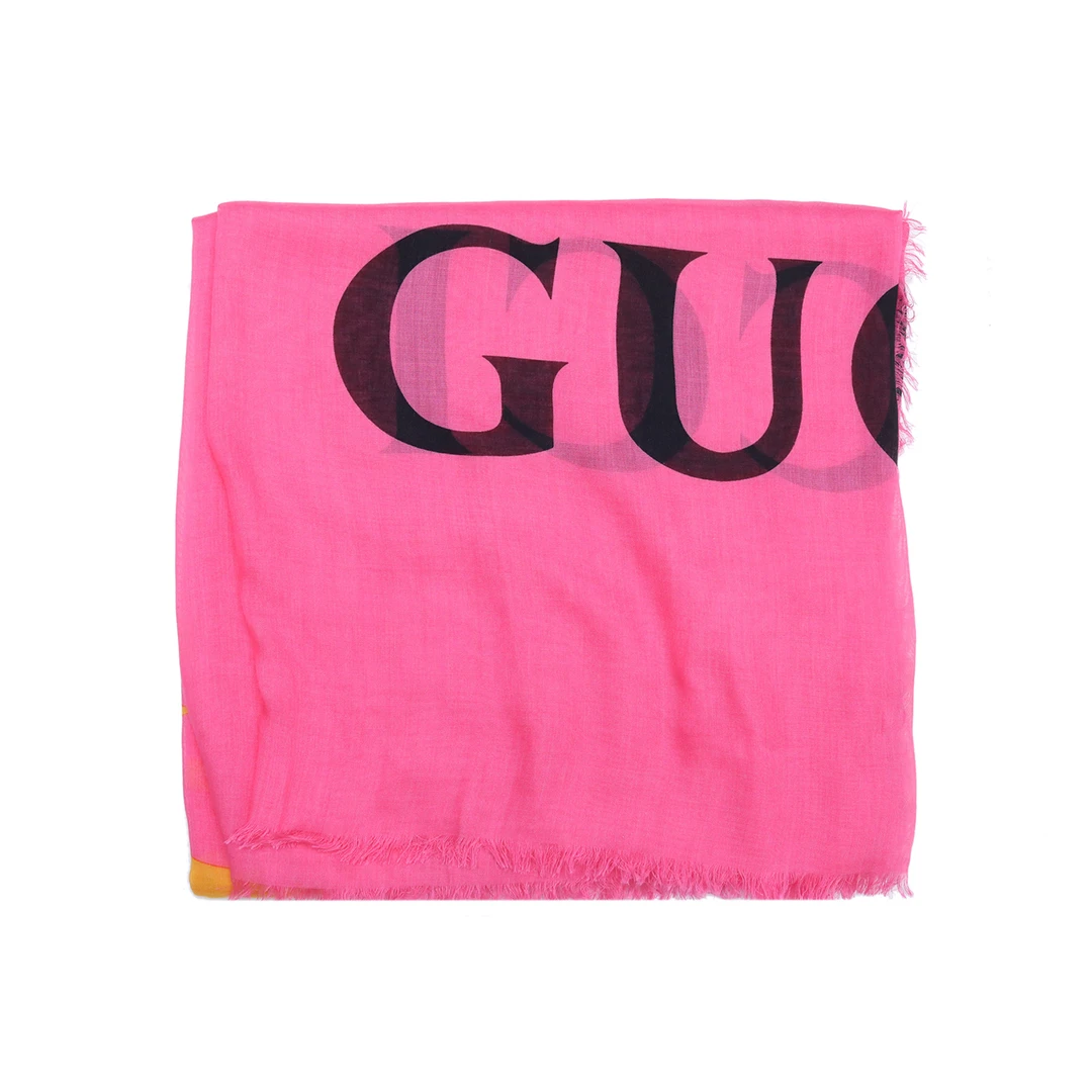 95新 GUCCI/古驰 宠粉 GUCCI logo印花丝巾 粉色P231857375