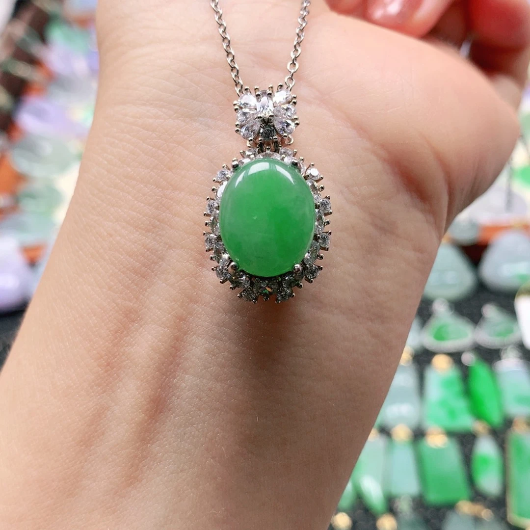 吊坠(不含链)银S925镶嵌翡翠