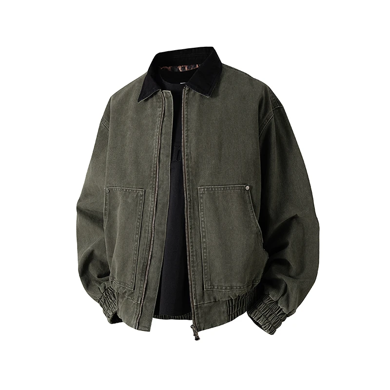 美式翻领外套男春秋季潮牌宽松日系复古宽松潮流百搭纯棉夹克上衣