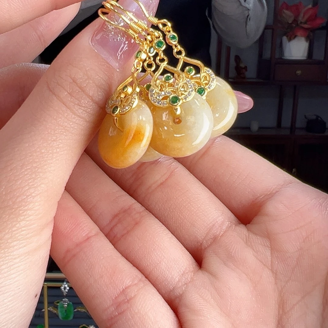 翡翠耳饰银S925镶嵌多样性发货一副