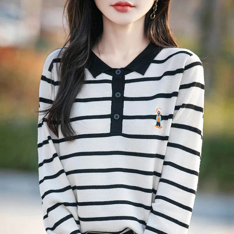 哥弟阿玛施正品春秋条纹毛针织衫长袖T恤显瘦薄款时尚百搭上衣女