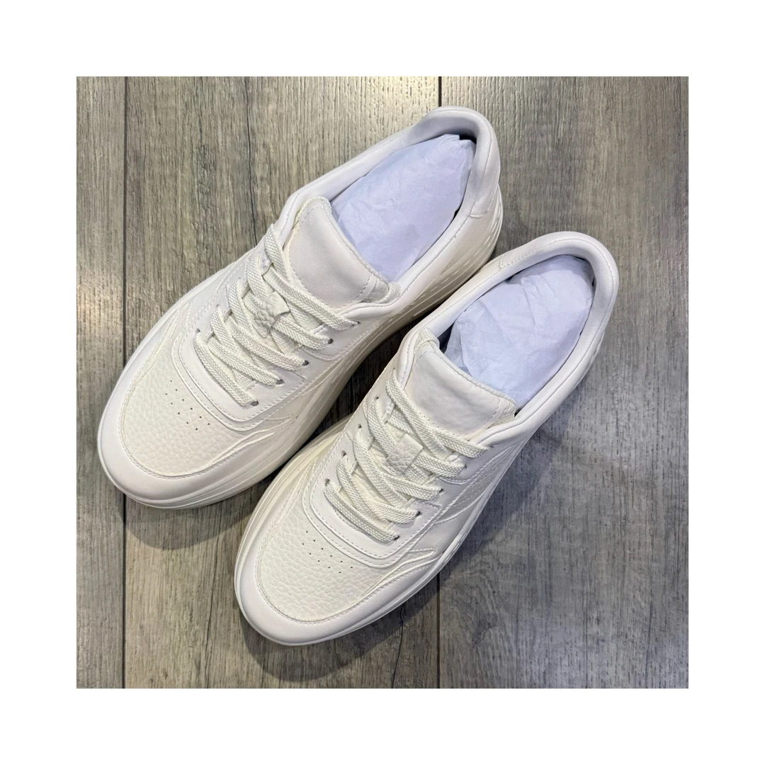 TAROCC男士荔枝纹与平纹皮面拼接4CM厚底增高小白鞋（参考皮鞋码）