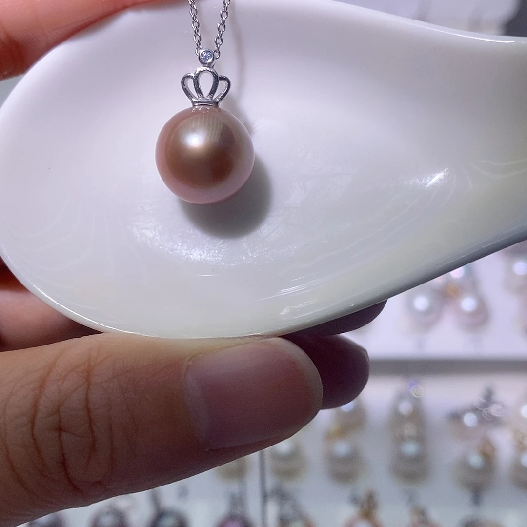 淡水珍珠吊坠(赠链)银S925镶嵌尺寸11/12毫米