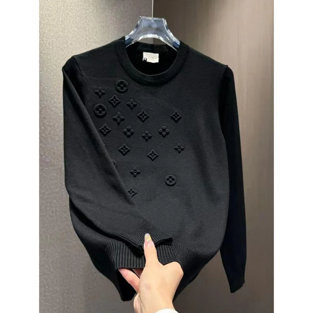 灏吉弧秋冬轻奢男士爆款高端钢印毛衣痞帅休闲百搭圆领上衣