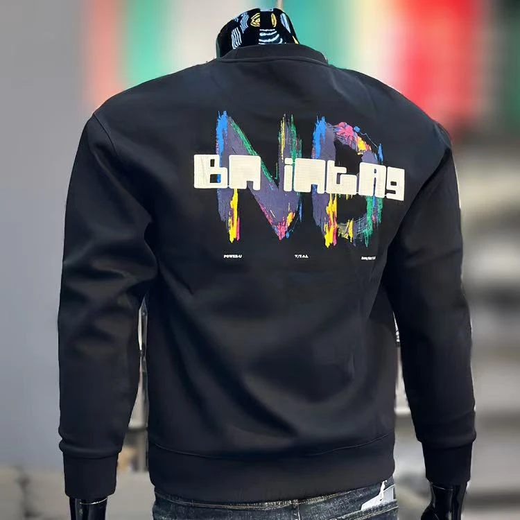 主航道欧洲站高端印花字母青年长袖时尚男士套头圆领卫衣男款潮牌