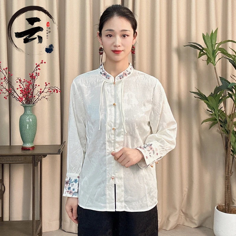 8833春装新款百搭显瘦刺绣立领衬衫