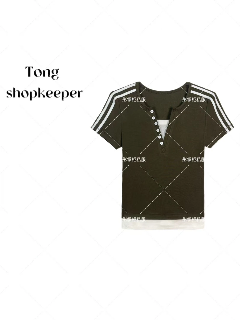 QJ/彤掌柜1681498 夏款25掌柜条纹款莱赛尔天丝羊毛秀款拼接上衣