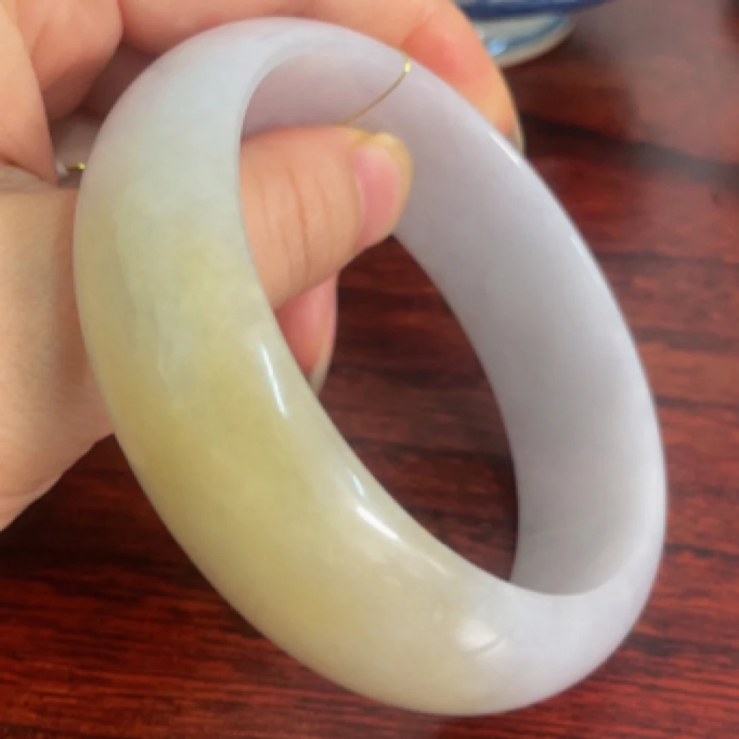 缅甸天然A货翡翠糯冰黄翡宽轮胎大圈口手镯