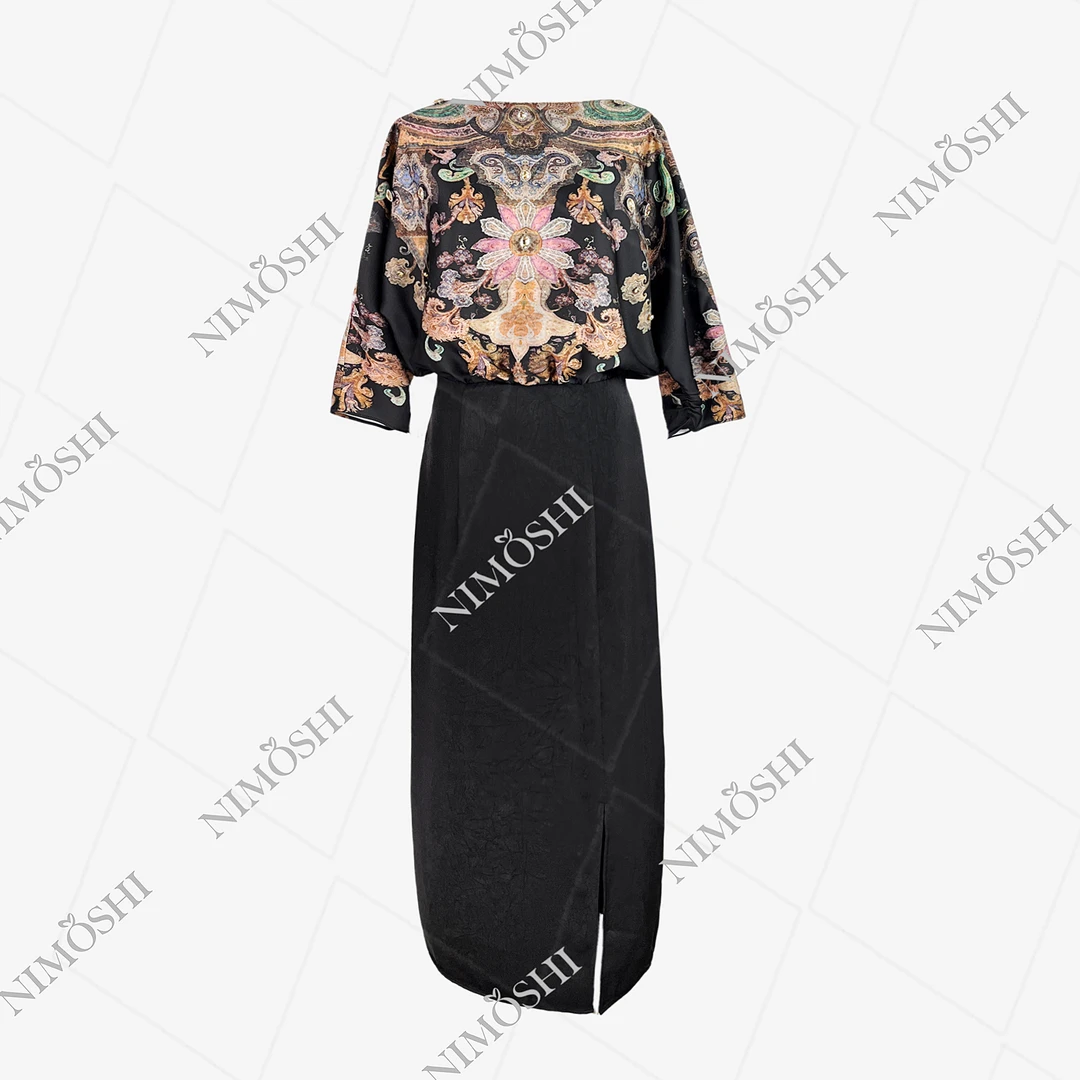 Dan总欧式皇族风高奢花卉图腾高腰显瘦减龄连衣裙Q1828