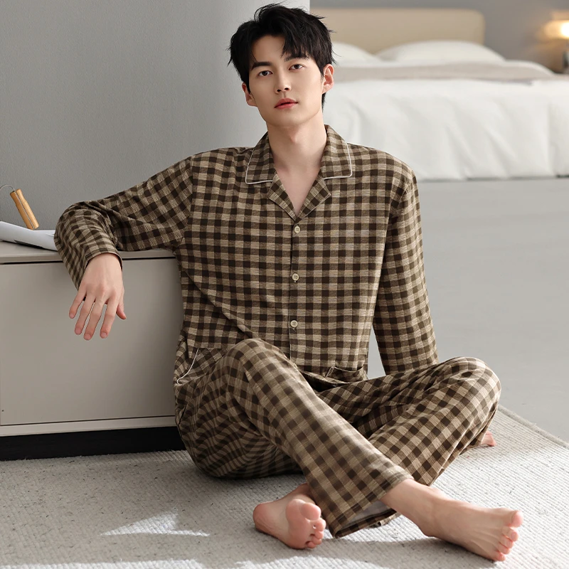 【质量超级好】高档纯棉睡衣男四季款家居服长袖新款莱卡棉青中老年