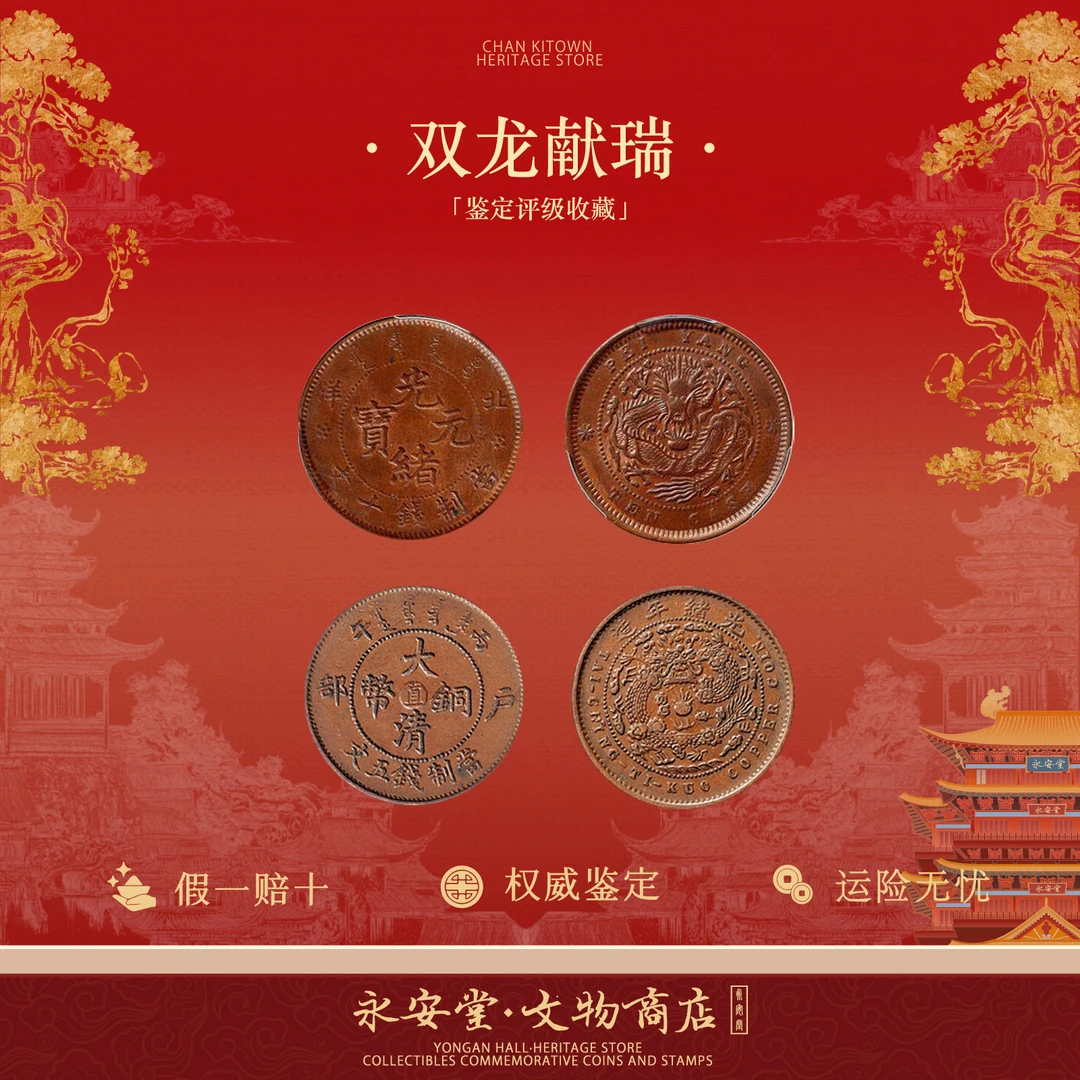 双龙献瑞光绪元宝大清铜币两枚装