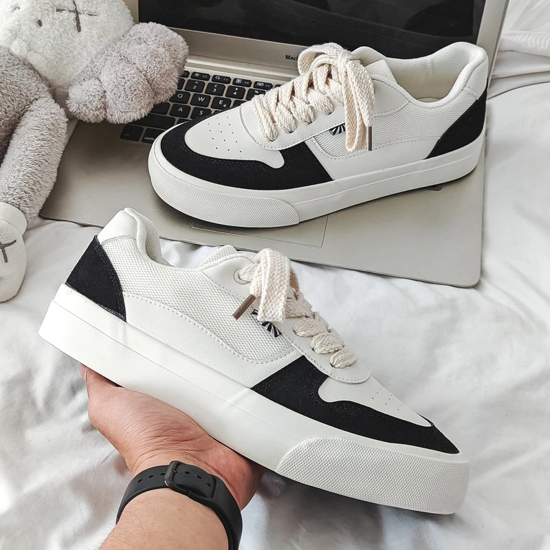 新春透气帆布鞋网面男士板鞋情侣款小白鞋潮休闲鞋厚底男鞋低帮