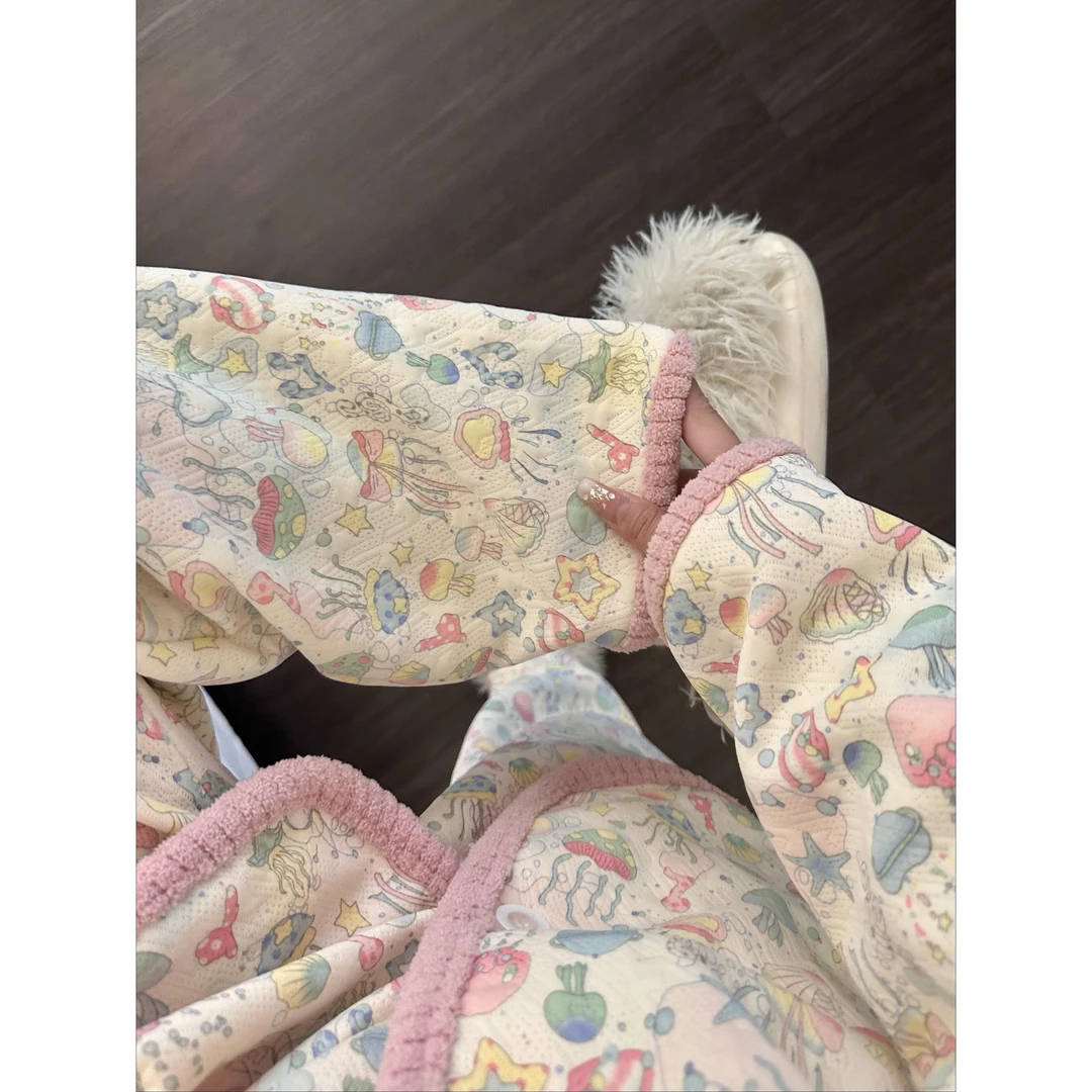 甜美可爱卡通夹棉睡衣女冬季新款设计感长袖长裤家居服套装可外穿