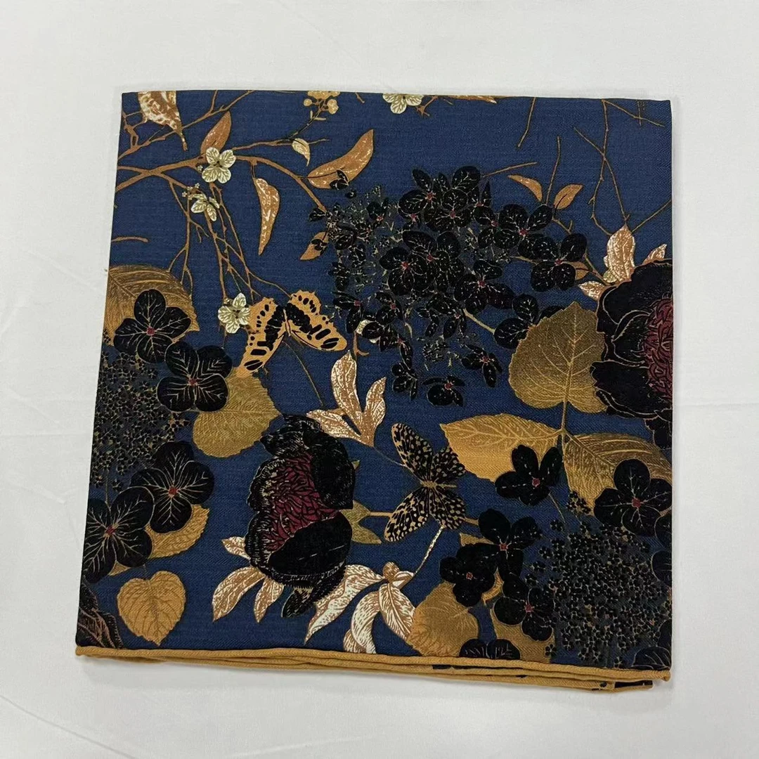 140丝毛方巾-金叶鸟枝 135cm丝巾