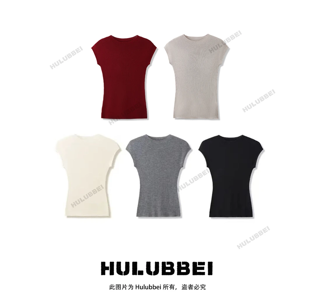 【达人专属】春夏小飞袖扬子纱1oo超细羊毛纯色极简收腰显瘦打底