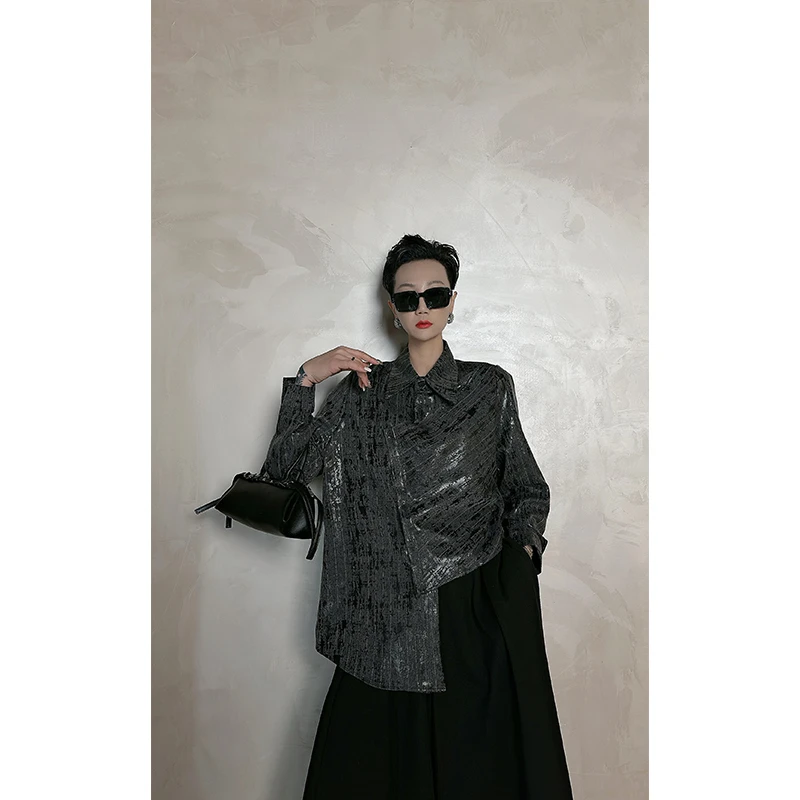 Dan Dan 时尚复古春秋新款设计师款衬衫女 下摆不规则小众衬衣