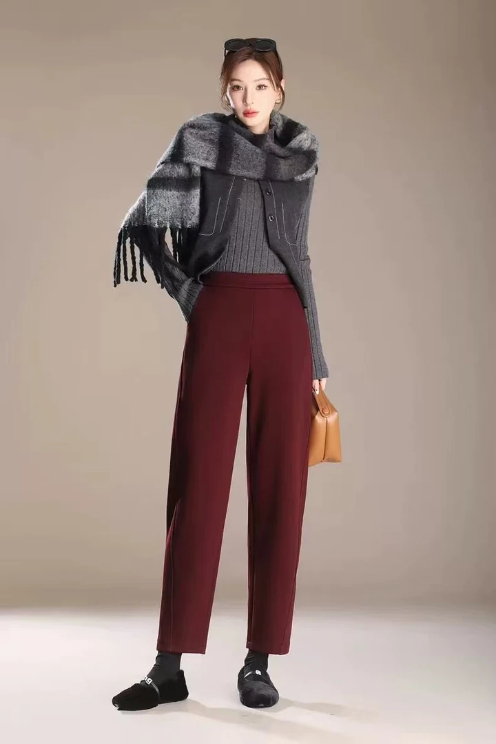 7227小个子女冬季哈龙裤加绒宽松时尚休闲裤.