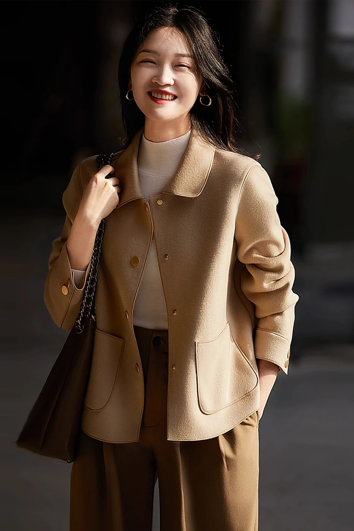 亦雯【流星浩渺】新款高端羊毛双面呢小个子毛呢大衣短外套秋冬