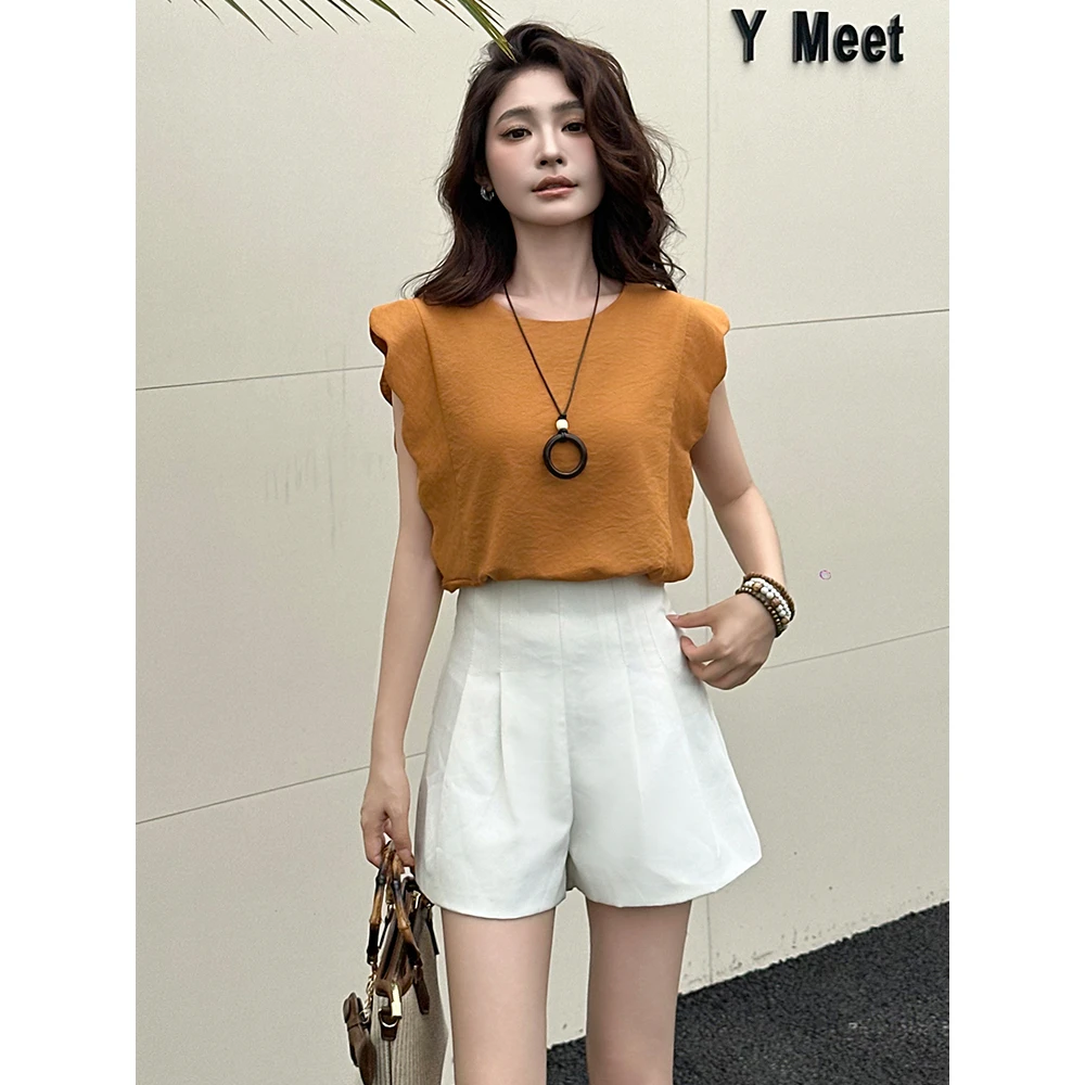 2025夏季新款韩版时尚百搭显瘦无袖背心衬衫女设计感小众上衣潮