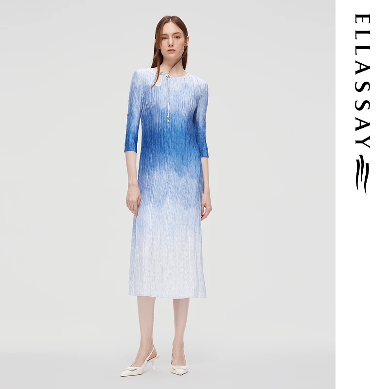 ELLASSAY歌力思2025早春新款新中式渐染中长款连衣裙EWU361Y00100