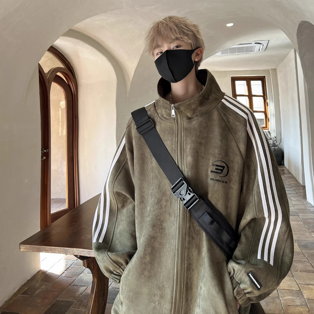 Cebrodz美式条纹刺绣外套男士新款冬季衣服夹克潮牌痞帅高级感男