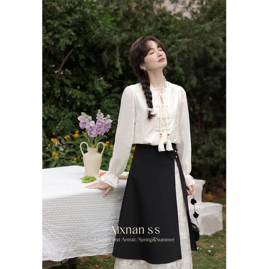 鹿向南《兰亭书信》新中式国风衬衫半身裙春款新款两件套L335