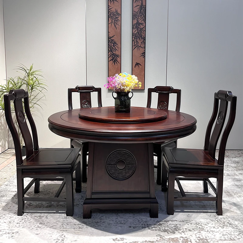 新中式檀木全实木家用餐桌榫卯结构加厚酒店餐厅大新中式餐桌