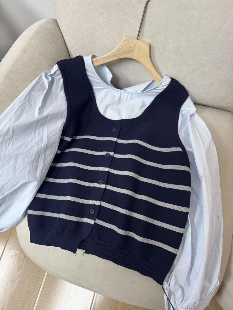 Xiao M~小众款条纹针织假两件