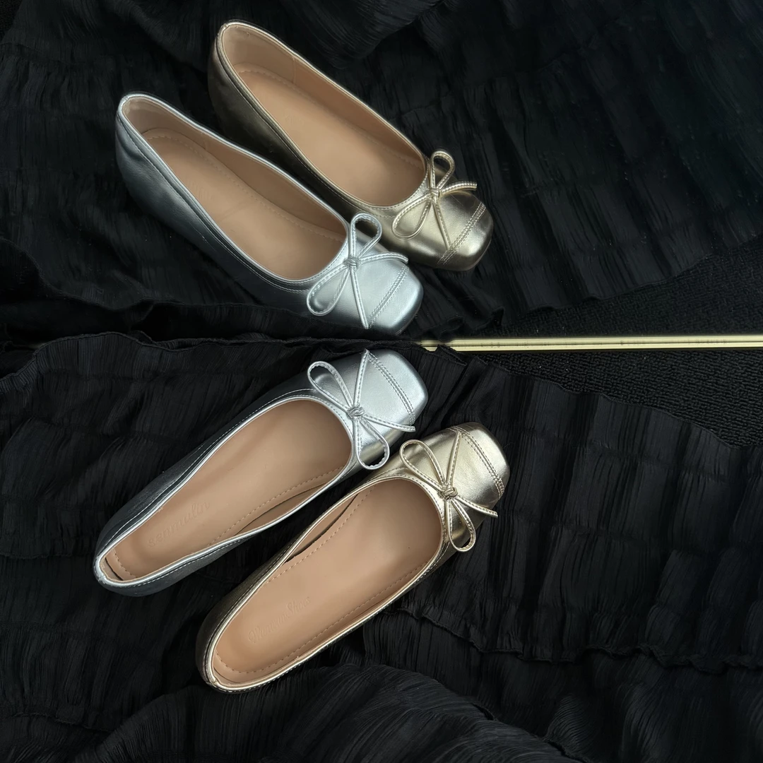 【内增高5cm】25年新小个子女鞋方头蝴蝶结玛丽珍芭蕾鞋气质单鞋