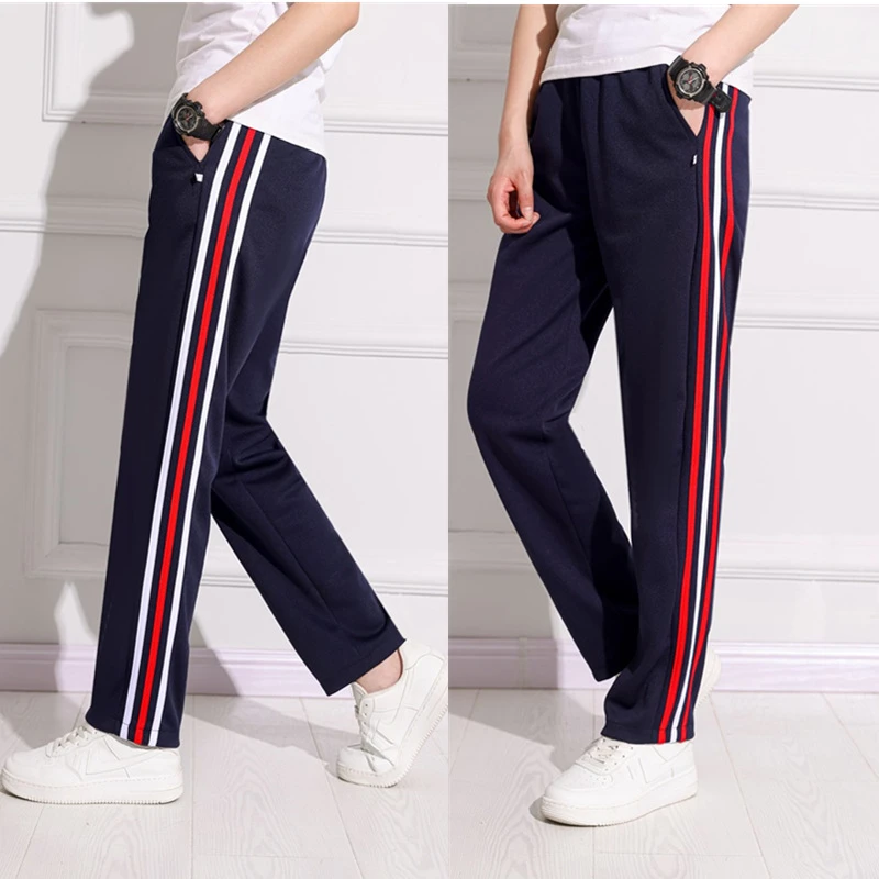 学生校裤藏蓝白红白中小学生三道杠运动休闲裤男女校服裤三杠条纹