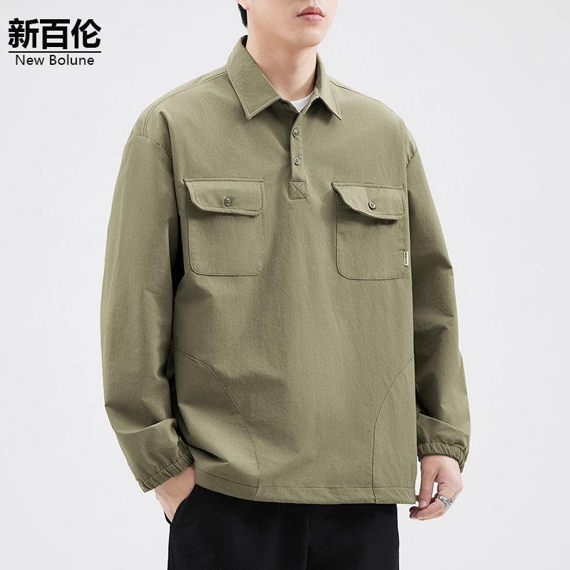 新百伦/NEW BOLUNE日系外套男2025秋季新款山系简约复古衬衫