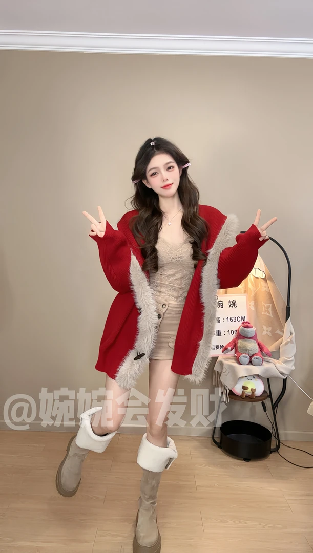 ［送洗衣袋  运费险 ］秋冬新款加厚毛毛连帽韩版慵懒针织衫毛衣女