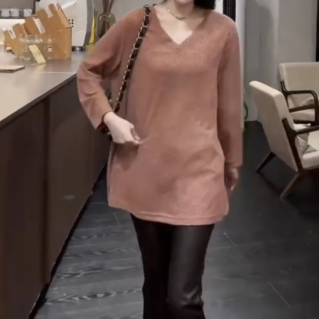 大码女装秋冬款时尚宽松显瘦打底女洋气长袖T恤上衣6721